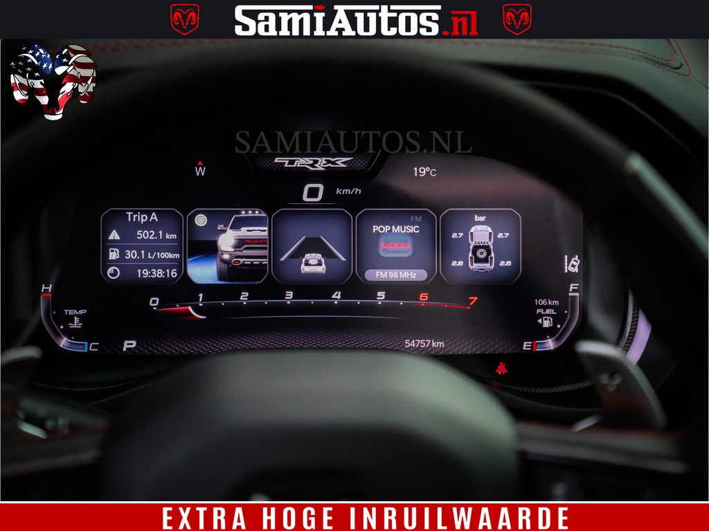 Dodge RAM 1500 TRX 702 PK 6.2 V8 | RED LINE | HELLCAT | RODE STIKSELS | BOM VOL | 4x4 Crew Cab | DUBBELE CABINE DC | 5 PERSOONS | DIAMOND BLACK PEARL | EERSTE EIGENAAR | TOP STAAT | 18