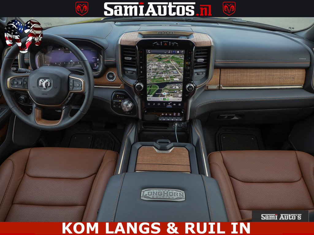 Dodge RAM LONGHORN ® EDITION | NEW SADDLE LEATHER | VIRTUAL | HEAD UP | PANODAK | LUCHTVERING | BOM VOL | DC | 5,7L V8 HEMI 402 PK | CREW CAB | DUBBELE CABINE | 4X4 | 5 PERSOONS | GRIJSKENTEKEN | LIMITED 14
