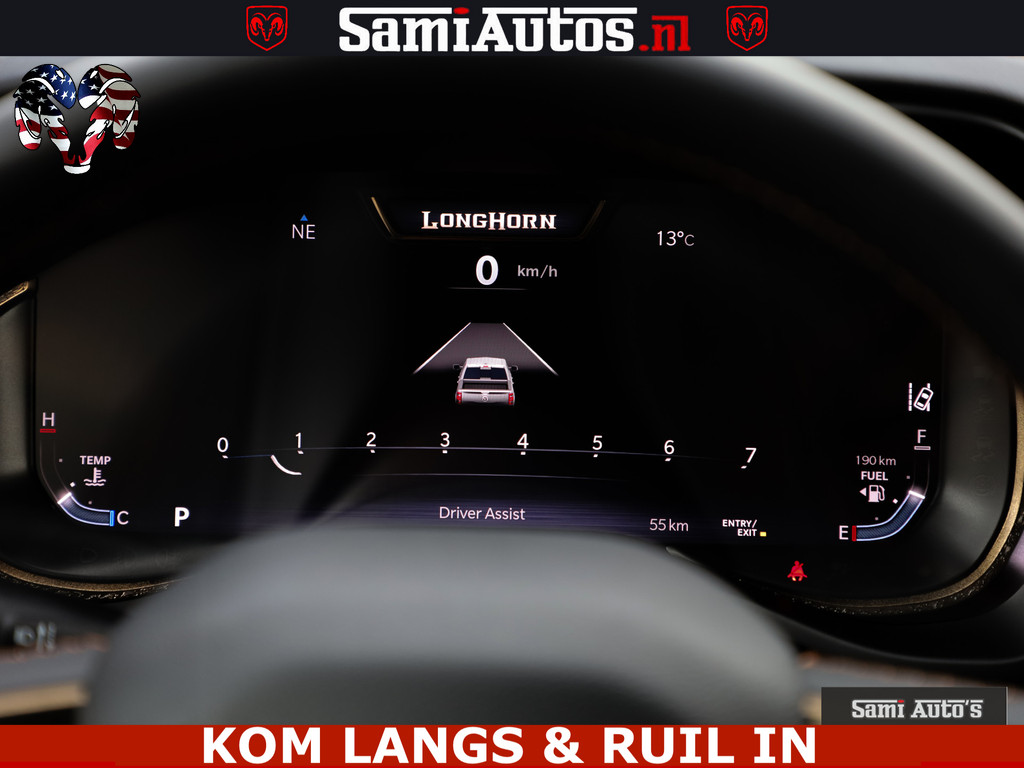 Dodge RAM LONGHORN ® EDITION | NEW SADDLE LEATHER | VIRTUAL | HEAD UP | PANODAK | LUCHTVERING | BOM VOL | DC | 5,7L V8 HEMI 402 PK | CREW CAB | DUBBELE CABINE | 4X4 | 5 PERSOONS | GRIJSKENTEKEN | LIMITED 7