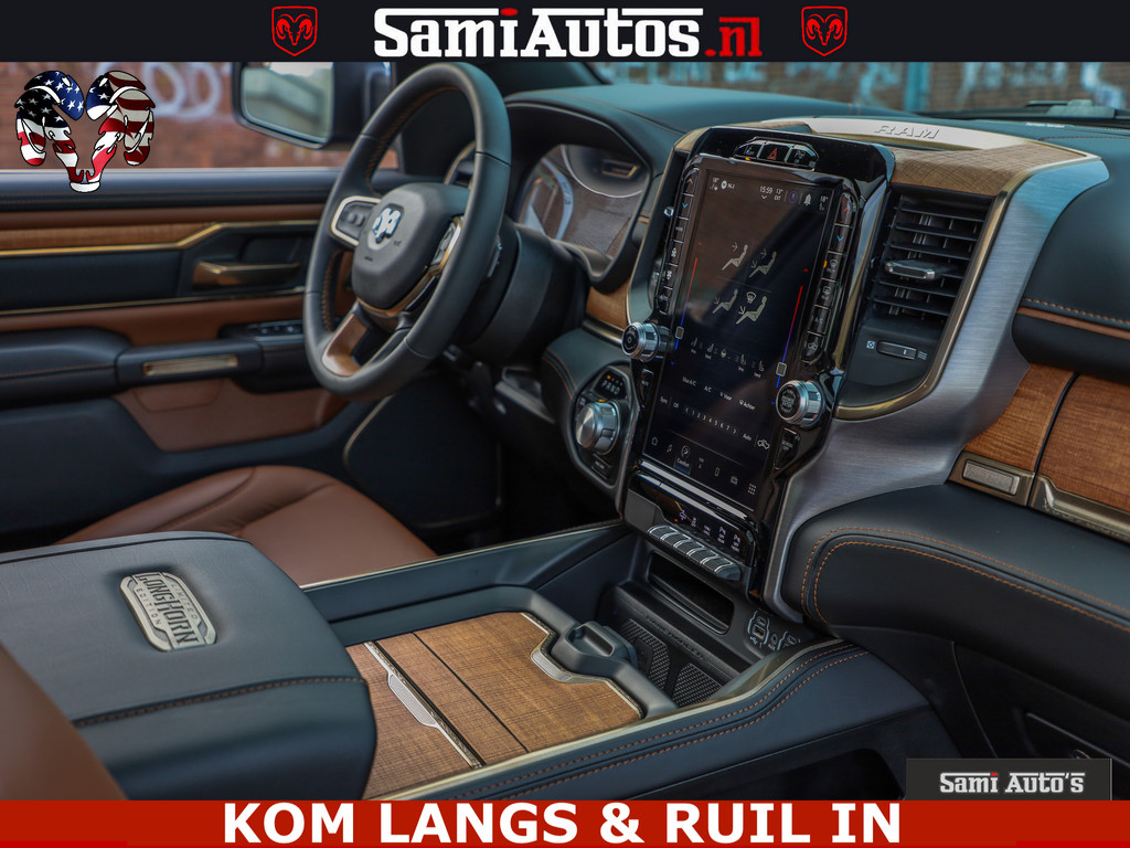 Dodge RAM LONGHORN ® EDITION | NEW SADDLE LEATHER | VIRTUAL | HEAD UP | PANODAK | LUCHTVERING | BOM VOL | DC | 5,7L V8 HEMI 402 PK | CREW CAB | DUBBELE CABINE | 4X4 | 5 PERSOONS | GRIJSKENTEKEN | LIMITED 9
