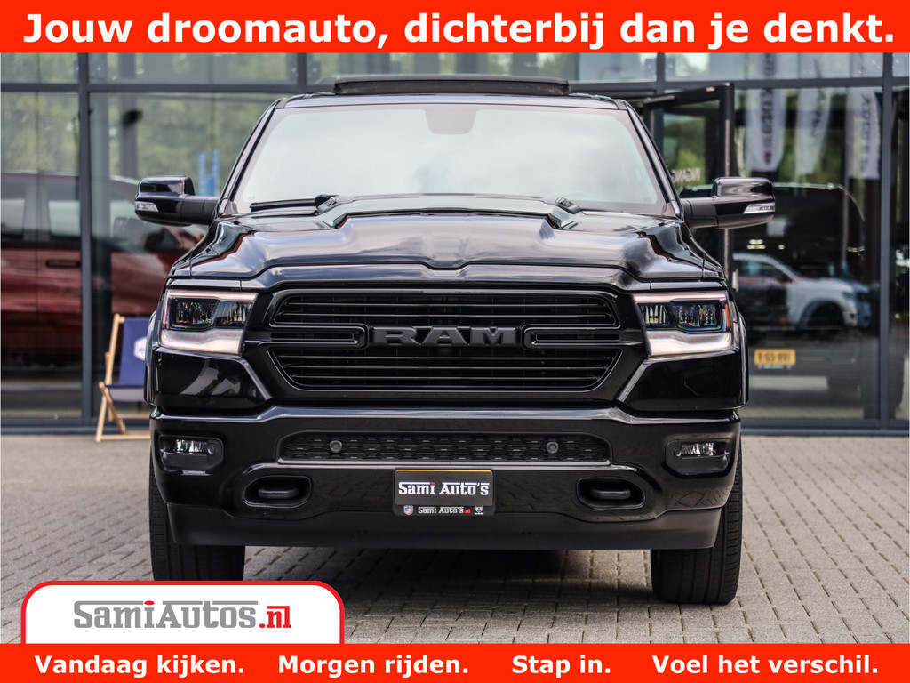 Dodge Ram 1500 LARAMIE | 5.7 V8 | 46.000KM! | PANORAMA | NIGHT EDITION | CRUISE | 200L LPG | HARMAN/KARDON | CAMERA | STOEL VENTILATIE/VERWAMING | CREWCAB | 4X4 | AUTO TREEPLANK | 3500KG | 10