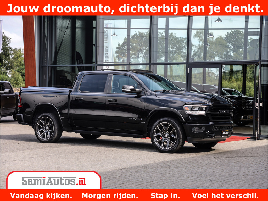 Dodge Ram 1500 LARAMIE | 5.7 V8 | 46.000KM! | PANORAMA | NIGHT EDITION | CRUISE | 200L LPG | HARMAN/KARDON | CAMERA | STOEL VENTILATIE/VERWAMING | CREWCAB | 4X4 | AUTO TREEPLANK | 3500KG | 13