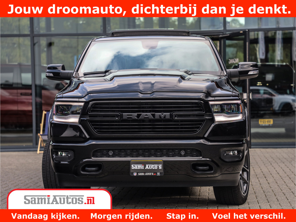 Dodge Ram 1500 LARAMIE | 5.7 V8 | 46.000KM! | PANORAMA | NIGHT EDITION | CRUISE | 200L LPG | HARMAN/KARDON | CAMERA | STOEL VENTILATIE/VERWAMING | CREWCAB | 4X4 | AUTO TREEPLANK | 3500KG | 16