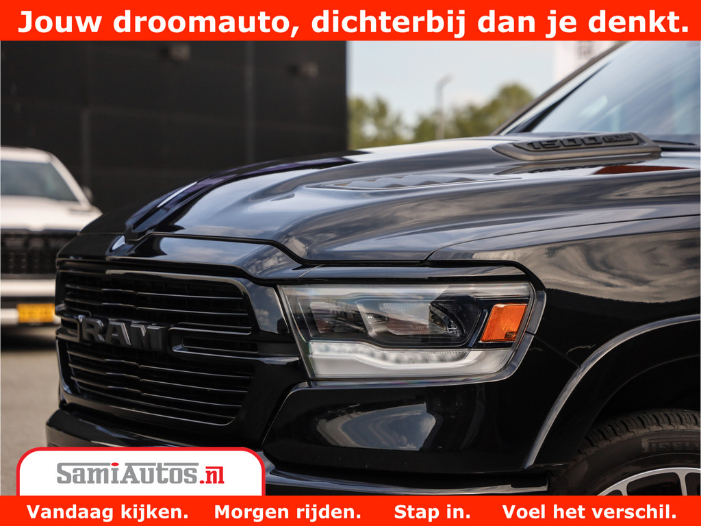 Dodge Ram 1500 LARAMIE | 5.7 V8 | 46.000KM! | PANORAMA | NIGHT EDITION | CRUISE | 200L LPG | HARMAN/KARDON | CAMERA | STOEL VENTILATIE/VERWAMING | CREWCAB | 4X4 | AUTO TREEPLANK | 3500KG | 18