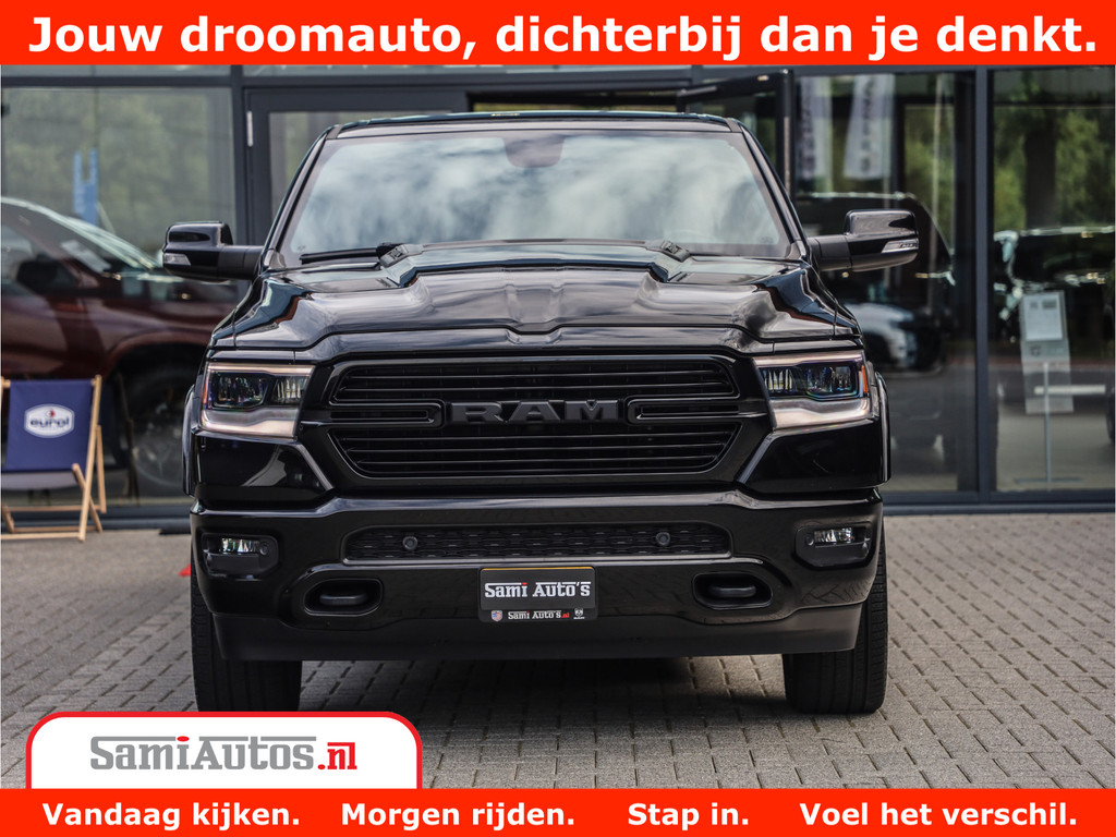 Dodge Ram 1500 LARAMIE | 5.7 V8 | 46.000KM! | PANORAMA | NIGHT EDITION | CRUISE | 200L LPG | HARMAN/KARDON | CAMERA | STOEL VENTILATIE/VERWAMING | CREWCAB | 4X4 | AUTO TREEPLANK | 3500KG | 21