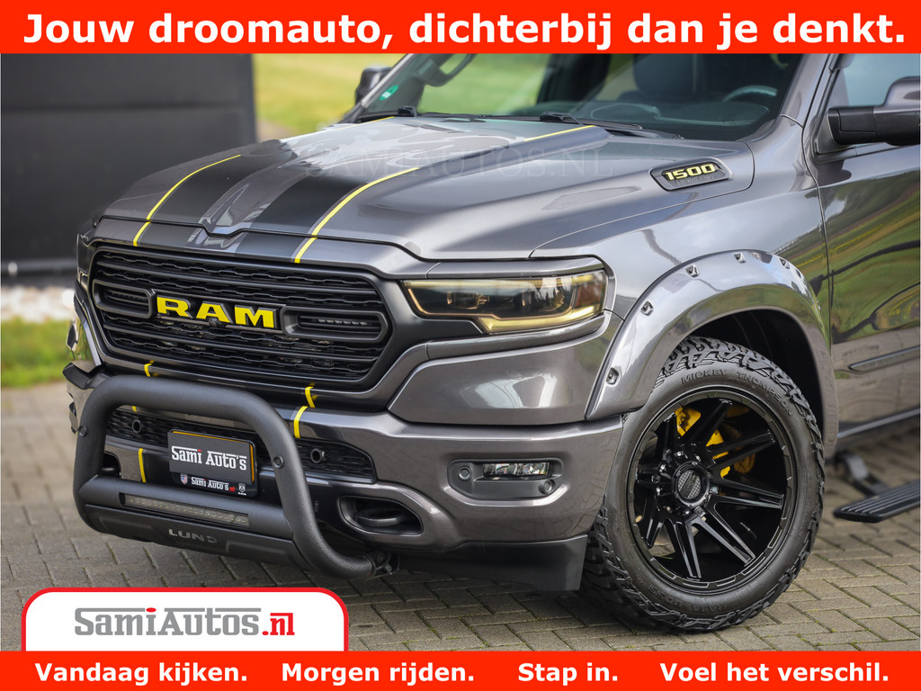 Dodge Ram 1500 LIMITED CUSTOM | FULL OPTION | LUCHT REMSYSTEEM | LUCHT VERING | 360 CAM | 200L LPG | PANORAMA | 4X4 V8 5.7 | 3500KG | MEMORY | WIDE BODYKIT | AMBILIGHT | MICKEY THOMPSON BANDEN | 14