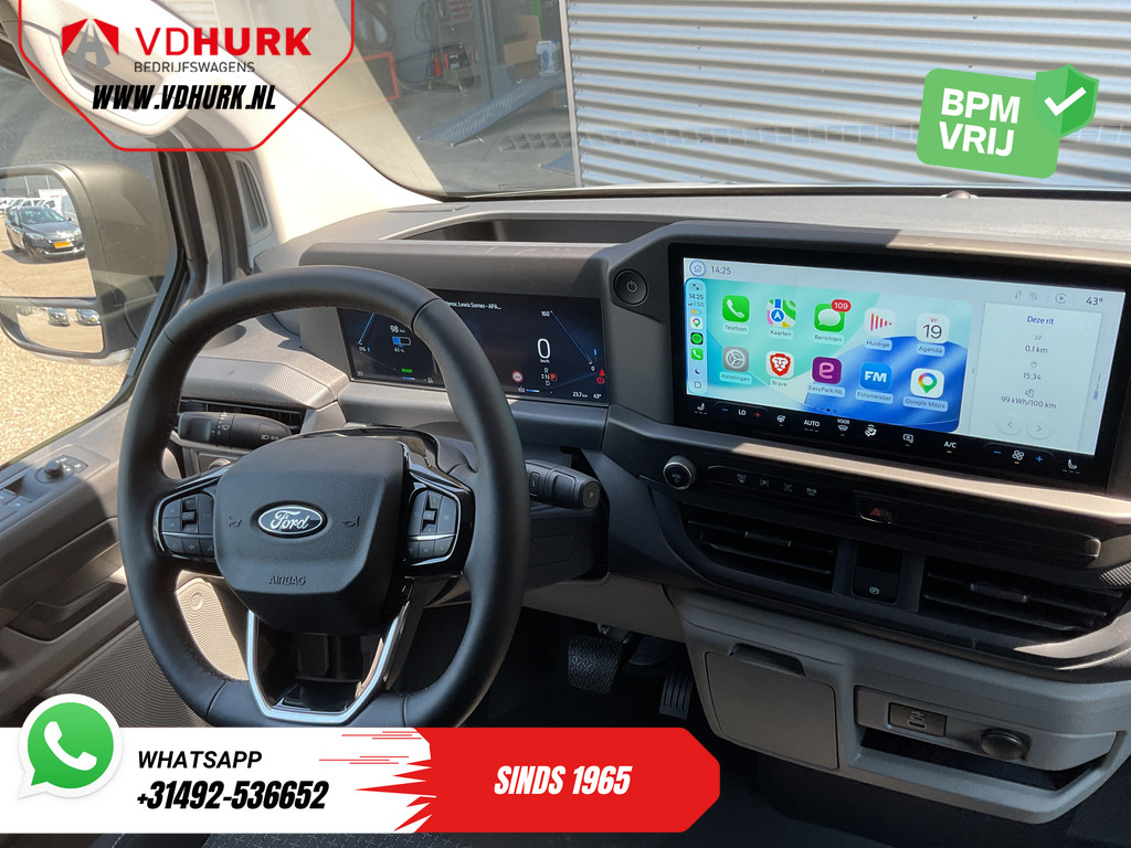 Ford E-Transit Custom L2 65 kWh 330 km WLTP Garantie t/m 05-29/ LED/ Snellader/ Standkachel/ Stoelverw./ Stuurverw./ Carplay/ Camera/ PDC/ Climate/ Cruise 12