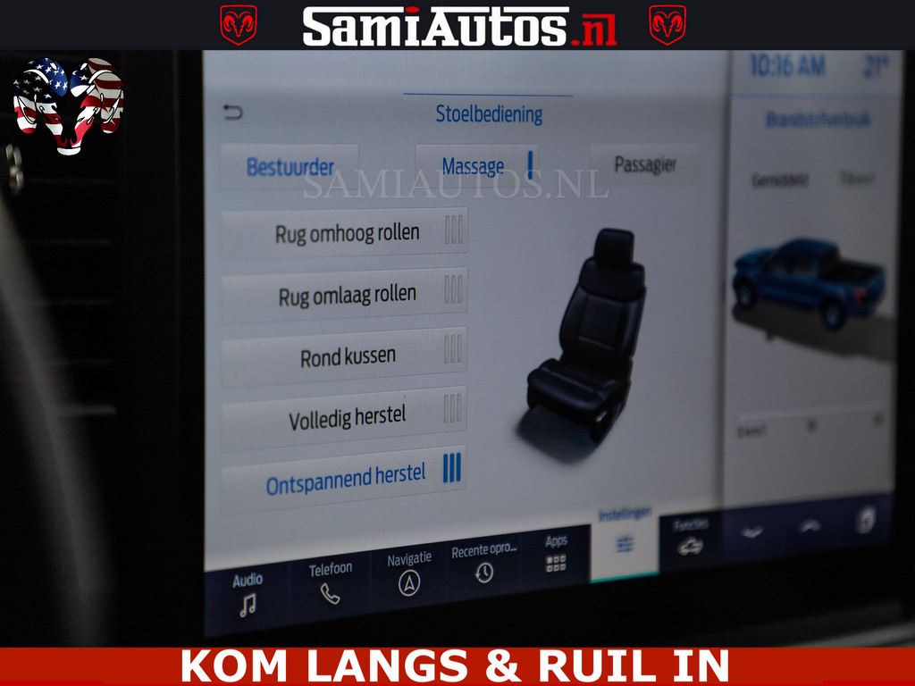 Ford F150 PLATINUM | MASSAGE | PANO | GROOTSCHERM | COMFORT STOELEN | ADAPTIVE CRUISE | DC | DUBBELE CABINE | 5 PERSOONS | DC | DASH CAM | MASSAGE | | De specialist in Amerikaanse pickâups in Nederland en Europa. 16