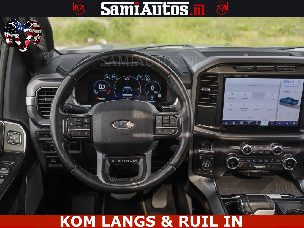 Ford F150 PLATINUM | MASSAGE | PANO | GROOTSCHERM | COMFORT STOELEN | ADAPTIVE CRUISE | DC | DUBBELE CABINE | 5 PERSOONS | DC | DASH CAM | MASSAGE | | De specialist in Amerikaanse pickâups in Nederland en Europa. 7