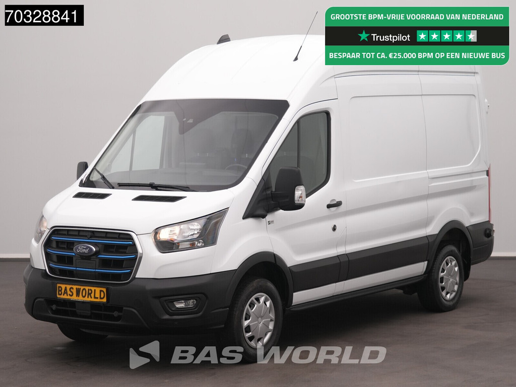 Ford e-Transit 184pk Elektrisch 68kWh 317km WLTP L2H3 Hoog Dak Navi Airco Cruise Parkeersensoren v+a SYNC4-Display CarPlay L2 Airco Cruise control