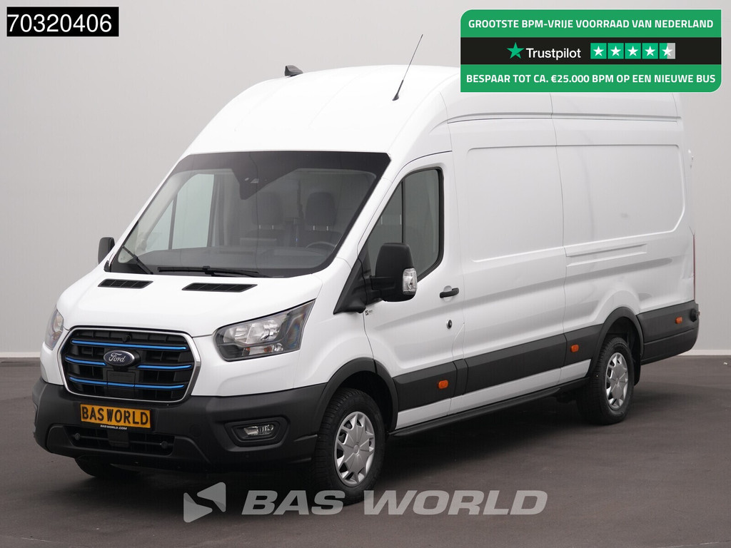 Ford e-Transit 184pk Elektrisch 68kWh 317km WLTP L4H3 Hoog Dak Navi Airco Cruise Parkeersensoren v+a SYNC4-Display CarPlay L4 Jumbo Airco Cruise control