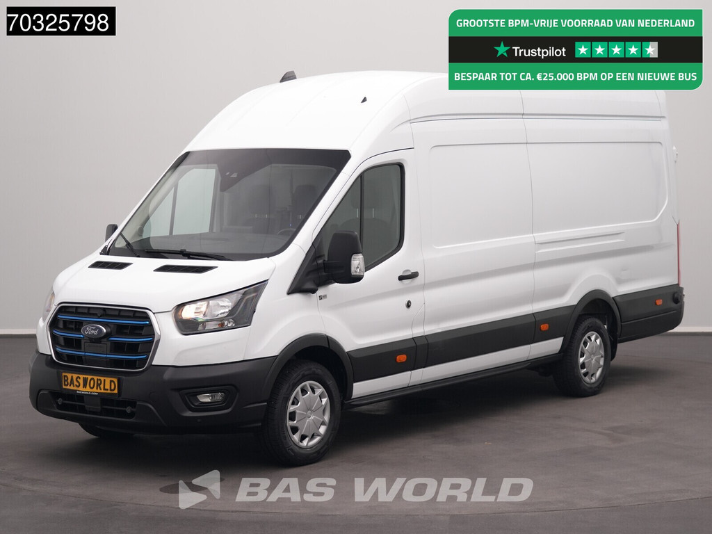 Ford e-Transit 184pk L4H3 L4 Elektrisch 68kWh 317km WLTP Navi Airco Cruise Parkeersensoren v+a SYNC4-Display CarPlay Hoog Dak Airco Cruise control