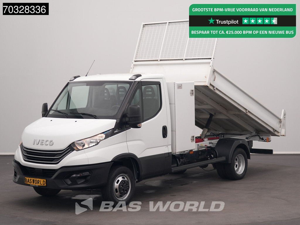 Iveco Daily 35C14 Automaat Dubbellucht Kipper met Kist 3,5t Trekhaak Airco Cruise Euro6 Tipper Benne Kieper Airco Trekhaak Cruise control
