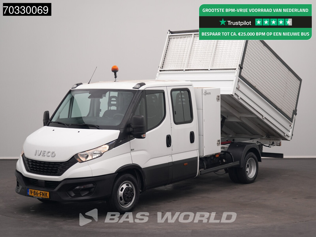 Iveco Daily 35C14 Kipper Dubbel Cabine met Kist Huif Dubbellucht 3,5t Trekhaak Airco Camera Euro6 Tipper Benne Kieper Airco Trekhaak Cruise control