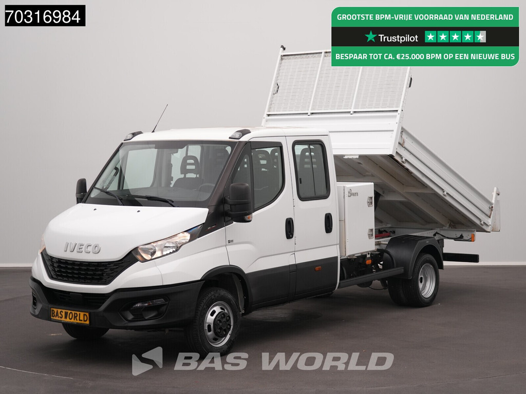 Iveco Daily 35C16 3.0L Kipper met Kist Dubbel Cabine Dubbellucht 3,5t Trekhaak Navi Airco Cruise Camera Euro6 Tipper Benne Kieper Airco Trekhaak Cruise control