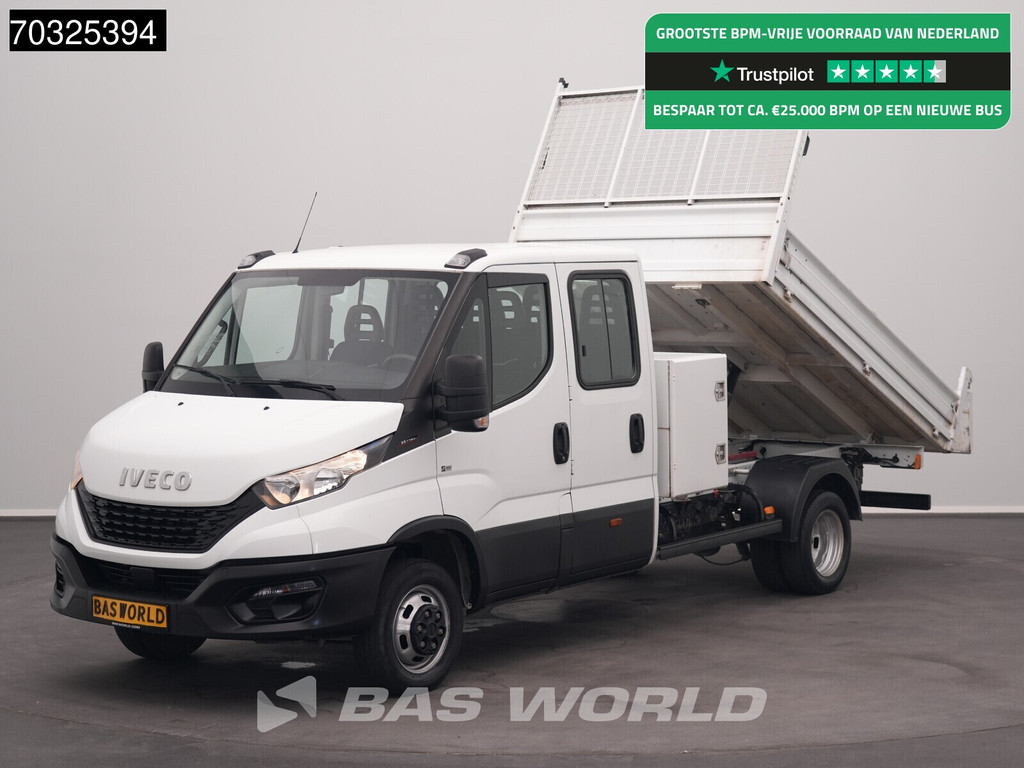 Iveco Daily 35C16 3.0L Kipper met Kist Dubbel Cabine Dubbellucht 3,5t Trekhaak Navi Airco Cruise Camera Euro6 Tipper Benne Kieper Airco Trekhaak Cruise control