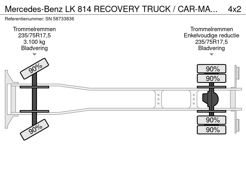 Mercedes-Benz LK 814 RECOVERY TRUCK / CAR-MACHINE TRANSPORTER (6-CILINDER / MANUAL GEARBOX / FULL STEEL SUSPENSION / WINCH / HYDRAULIC RAMPS) 16