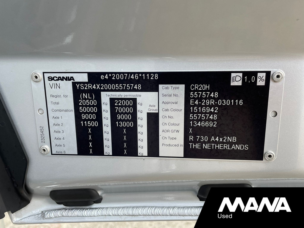 Scania R730 V8 730PK 4x2 LL Vol-lucht Retarder 2x Bed Standairco King Of The Road 12