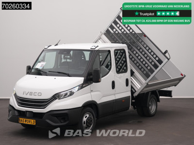 Iveco Daily 35C21 BPM VRIJ! 3-Zijdige Kipper Dubbel Cabine 210PK 3.0L Dubbellucht 3,5t Trekhaak ACC Airco LED Camera CarPlay Euro6 Tipper Benne Kieper Dreiseitenkipper 2m3 Airco