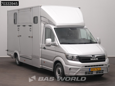 MAN TGE 3.140 Automaat Paardenwagen Horsetruck Bakwagen Zijlader Airco Navi Carplay Trekhaak Euro6 Koffer Pferde Airco Trekhaak Cruise control foto 5