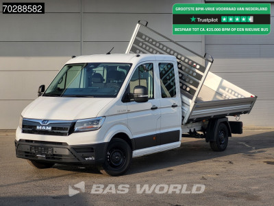 MAN TGE 3.180 Driezijdige Kipper Automaat Dubbel Cabine 2025 Facelift 180PK Trekhaak LED Navi ACC Airco Cruise Euro6 Kipper Tippe Benne Kieper DC Doka Mixto 3m3 Airco Trekhaak