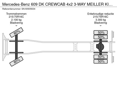Mercedes-Benz 609 DK CREWCAB 4x2 3-WAY MEILLER KIPPER (MANUAL GEARBOX / FULL STEEL SUSPENSION / POWER STEERING / P.T.O.) foto 15