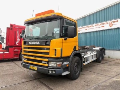 Scania P114-340 6x2 WITH MULTILIFT CONTAINERSYSTEM ONLY 80.500 KM!! ORIGINAL (10 TIRES / FULL STEEL SUSPENSION / 12 GEARS MANUAL GEARBOX / 9.000 KG. FRONT AXLE)